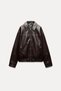 Women's Long Sleeve Zippered Premium Quality Leather Bomber Jacket Bitter Brown - 6