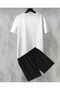 Oversize Crew Neck Bottom Top T-Shirt Shorts Ny New York Printed Double Set - 3