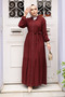 Buttoned Dark Brick Hijab Dress 23929Kkrmt - 3