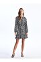 Tie-Up Collar Print Long Sleeve Women Dress (S4)