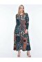 Blue Ethnic Patterned Viscose Mother Plus Size Women's Dress - 6