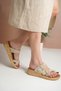 Aisha Women's Gold Double Buckle Detailed Daily Suede Slippers - 4