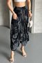 Women's Black Elastic Waist Bag Pocket Patterned Skirt - 3