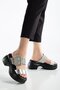 Women's Wedge Heeled Slippers Silver 2 Band Square Stone Buckle - 2