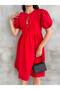 Women's Red Front Lace Detailed Short Sleeve Summer Dress - 4