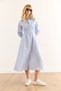 Women's Blue Maxi Shirt Dress with Elastic Waist and Pockets ELB-19002398 - 6