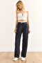 Women's Navy Blue Boxer Detailed Drawstring Pocket Palazzo Pants Pnt-19000315