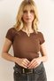 Women's Bitter Brown V Metal Detailed Flexible Cotton Blouse Blz-19002921 - 5