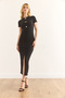 Women's Black Button Accessory Slit Slim Corduroy Dress Elb-19002390 - 4