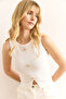 Women's Ecru Gold Buttoned Corded Crop Blouse Blz-19002957 - 3