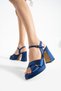 1-935 11 cm Thick Heel Platform Navy Blue Satin Color Evening Dress-Bridal Shoes - 2