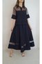 WOMEN'S NAVY BLUE ORGANZA-DETAIL KNITTED SHIRT SKIRT TWO-PIECE SET YY101226 - 5