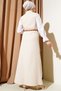 Gold Buttoned Belted Gilet Dress Beige - 4