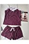 Intive Lace Detailed Soft Plum Polka Dot Patterned Strappy Blouse Shorts Pajama Set - 6