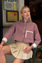 Women's Burgundy Striped Oversize Crop Woven Shirt with Garnished Cuffs and Pockets - 7
