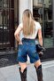 Navy Blue High Waist Women's Fit Denim Shorts - 5
