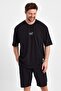 Men's Note to Myself Printed Oversize 100% Cotton Loose Wide Cut Crew Neck Casual Black T-Shirt - 2