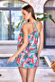 25521 Patterned Strappy Shorts Women's Pajama Set - Viscose Comfortable Fit (36-38-40-42-44) - 3