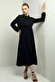 Women's Buttoned Long Sleeve Midi Dress with Elastic Waist Vest