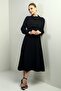 Women's Buttoned Long Sleeve Midi Dress with Elastic Waist Vest - 3