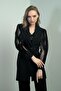 Women's Sleeves Organza Pulpayet Lined Jacket with Belted Waist - 3