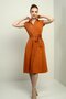 Women's Buttoned Waist Belted Shirt Collar Short Sleeve Dress - 2