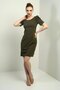 Women's Boat Neck Sleeves Buttons Pleated Back Zipper Dress
