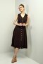 Women's Polo Neck Front Pleat Button Detailed Midi Linen Dress - 3