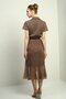 Women's Double Breasted Collar Lined Crispy Pattern Front Flounce Chiffon Dress - 4