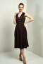 Women's Polo Neck Front Pleat Button Detailed Midi Linen Dress - 2