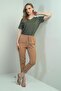 Women's Elastic Waist Carrot Leg Trousers with Side Pockets - 3