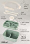 2 Layer Locked Lid Food Container - Compartmented Lunch Box Diet Nutrition Box Sauce Bowl Fork Spoon Green - 2