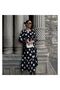 Long Sleeve V-Neck Elastic Waist Polka Dot Long Crepe Dress-Black - S-M - 5
