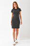 Women's Crew Neck Short Sleeve Striped Dress Black White - 25539 - 4