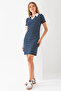 Women's Polo Neck Short Sleeve Striped Dress Navy Blue White - 25538 - 4