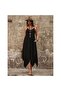 V-Neck Pocket Detailed Asymmetrical Cut Detailed Viscose Dress-Black - S-M - 2
