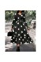 Long Sleeve V-Neck Elastic Waist Polka Dot Long Crepe Dress-Black - S-M