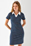 Women's Polo Neck Short Sleeve Striped Dress Navy Blue White - 25538 - 6