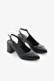 Navy Blue Genuine Leather Open Back Block Heeled Women's Shoes - 2