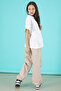 Beige Written Oversize T-Shirt with Parachute Pants Suit for Girls 20297 - 8