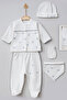 Cute Teddy Bear Embroidered 5 Piece Soft Cotton Fabric Bodysuit Set Baby Boy Hospital Release - 2
