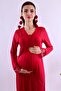 Maternity Nightgown, Cotton Pieces, Comfortable Cut, Long Model, Effortt - Cherry - 2