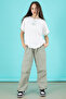 Light Khaki Written Oversize T-Shirt with Parachute Pants Girls' Suit 20295 - 4