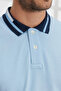 Men's Baby Blue Slim Fit Slim Fit 100% Cotton Non-Curling Polo Collar T-Shirt - 3