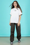 Khaki Written Oversize T-Shirt with Parachute Pants Girl's Suit 20296