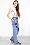 Blue Elastic Waist Wide Leg Heart Patterned Girls' Jeans Pants 20406 - 2