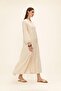 Bat Sleeve Button Detailed Muslin Casual Dress Bej 9330-E - 6