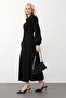 Poplin Dress with Chest Pockets and Elastic Waist Black 9286-E - 7