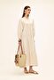 Bat Sleeve Button Detailed Muslin Casual Dress Bej 9330-E - 3