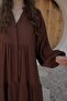Bat Sleeve Button Detailed Muslin Casual Dress Brown 9330-E - 8